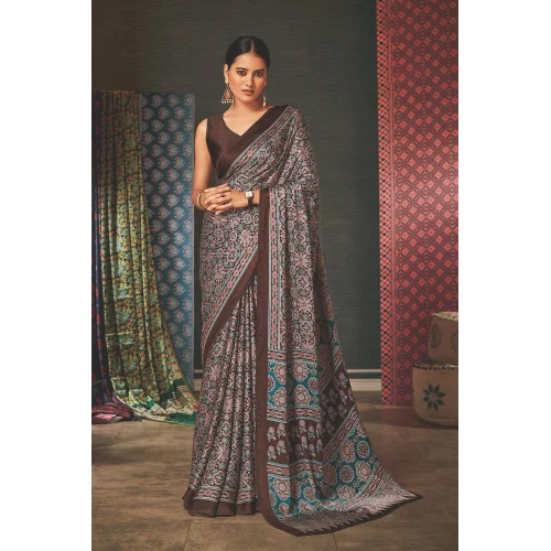 Multicolor Ajrakh Modal Silk Saree