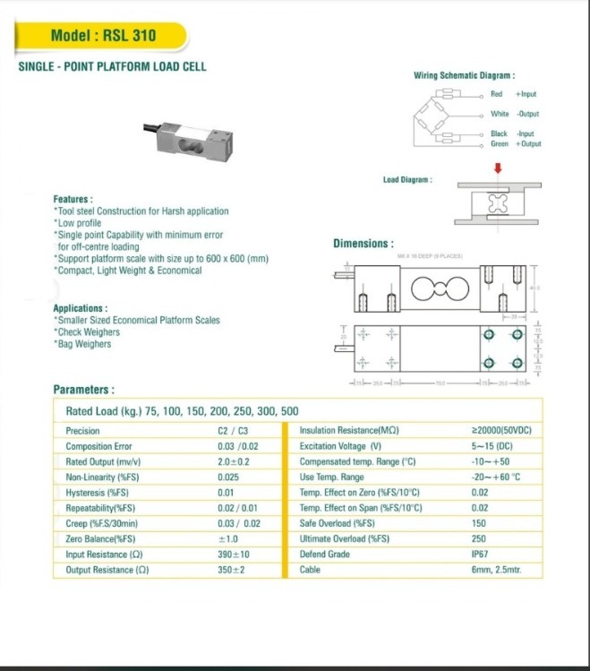 Single Point Load Cell Cut Size 310 100 Kg - Color: Gray