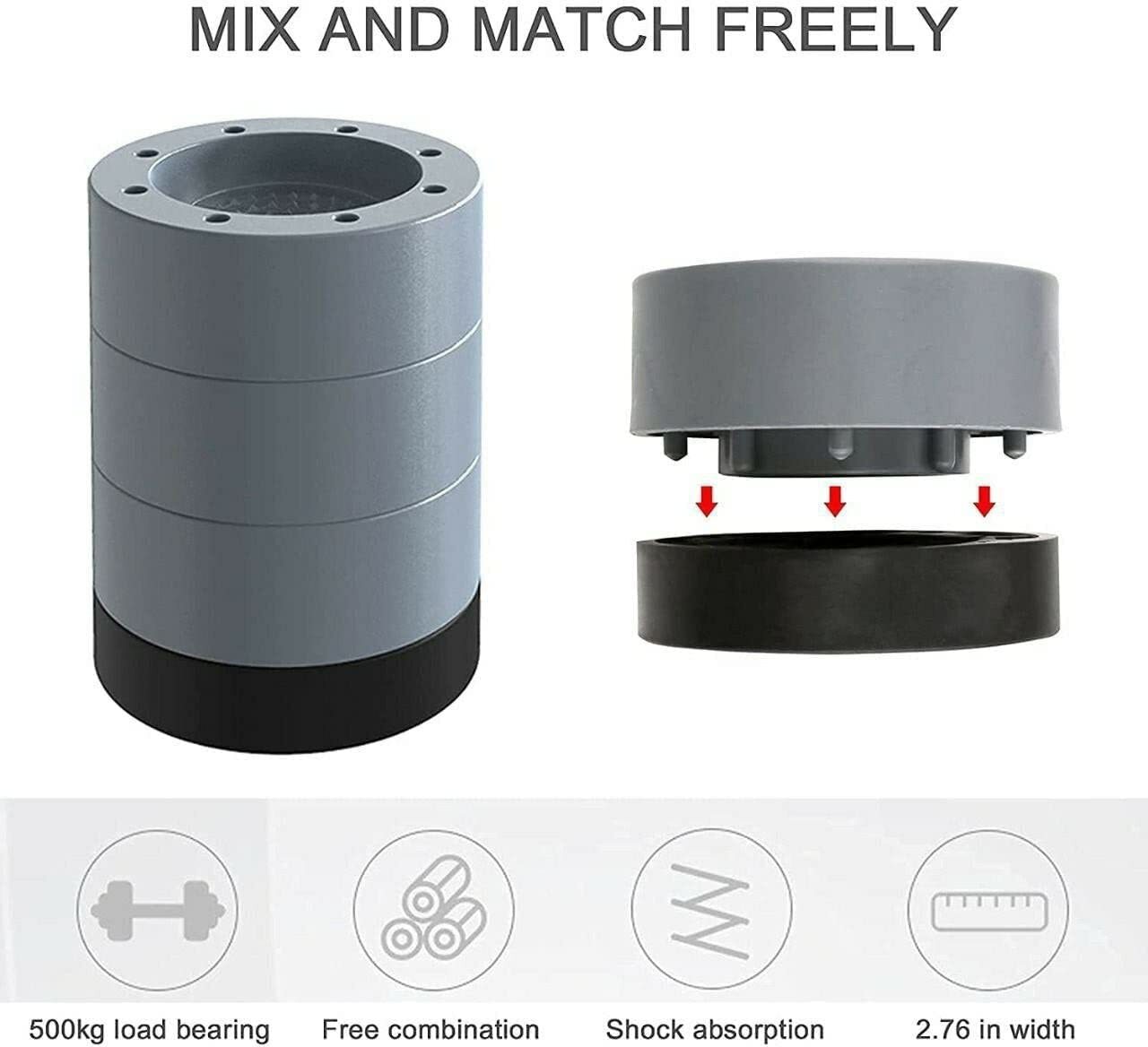 Round Washing Machine Foot Pad (Set Of 4) - High Quality Resin Fiber Plastic & Tpu Glue, 1.85 Inch Diameter, 2.75 Inch Base | Anti-vibration, Anti-slip, Shock Absorbing Design