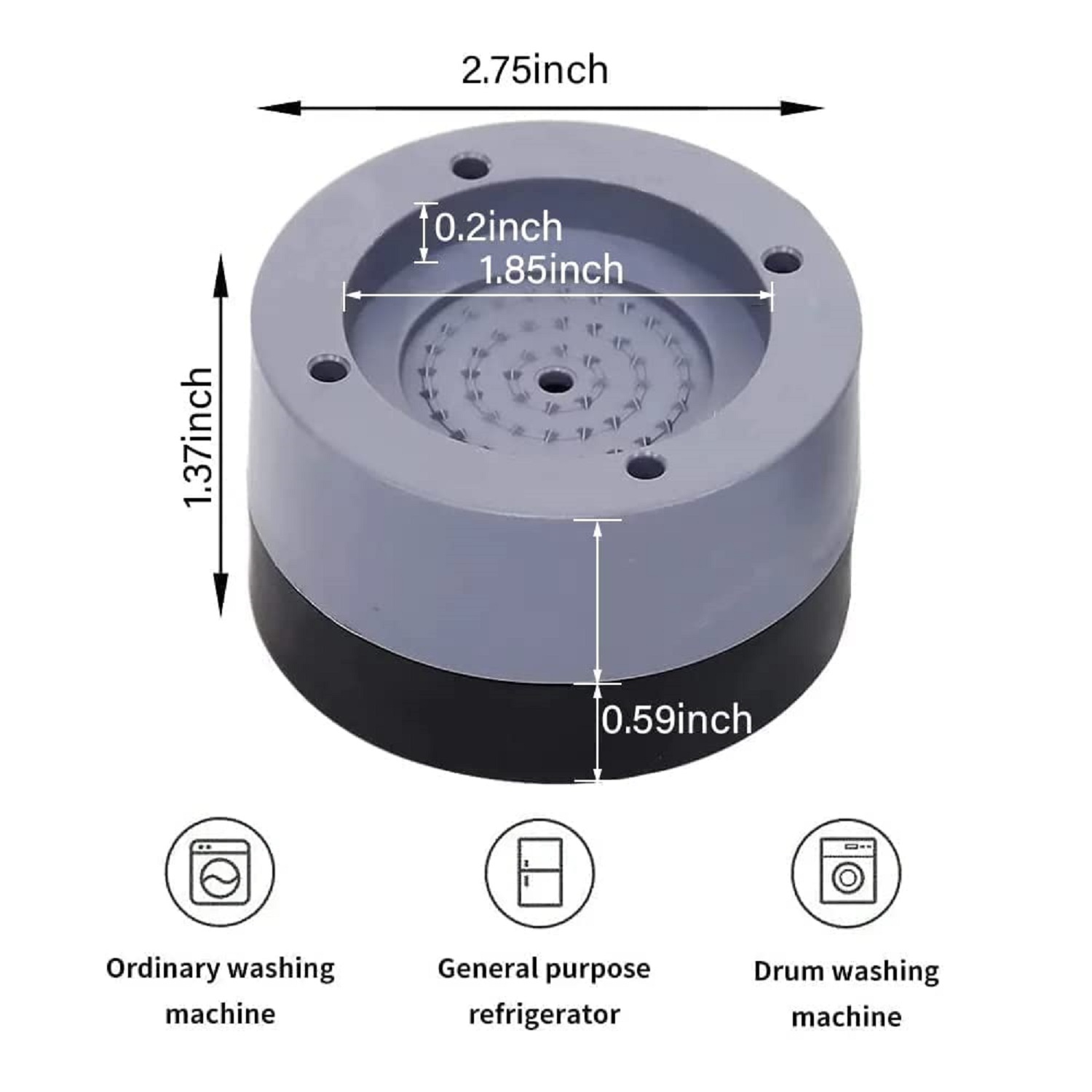 Round Washing Machine Foot Pad (Set Of 4) - High Quality Resin Fiber Plastic & Tpu Glue, 1.85 Inch Diameter, 2.75 Inch Base | Anti-vibration, Anti-slip, Shock Absorbing Design