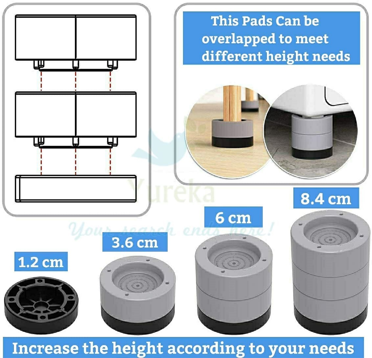 Round Washing Machine Foot Pad (Set Of 4) - High Quality Resin Fiber Plastic & Tpu Glue, 1.85 Inch Diameter, 2.75 Inch Base | Anti-vibration, Anti-slip, Shock Absorbing Design