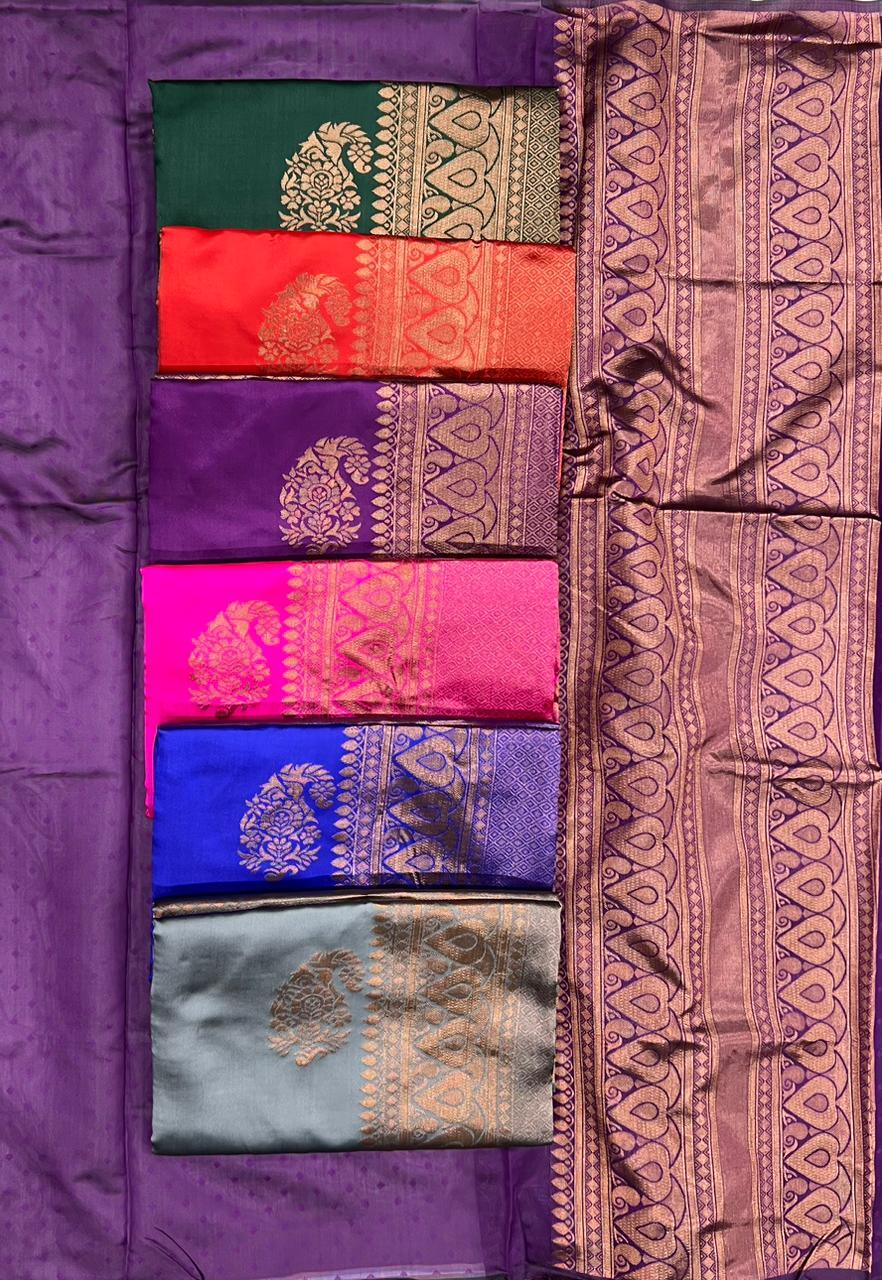 Lichi Saree - Soft Lichi Silk Cloth, Beautiful Rich Pallu & Jacquard Work, Running Heavy Brocade Blouse | Anti-wrinkle, Dry Clean, All Season