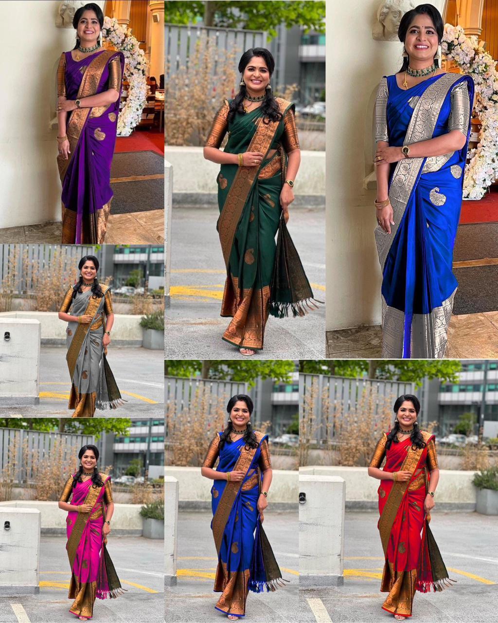 Lichi Saree - Soft Lichi Silk Cloth, Beautiful Rich Pallu & Jacquard Work, Running Heavy Brocade Blouse | Anti-wrinkle, Dry Clean, All Season
