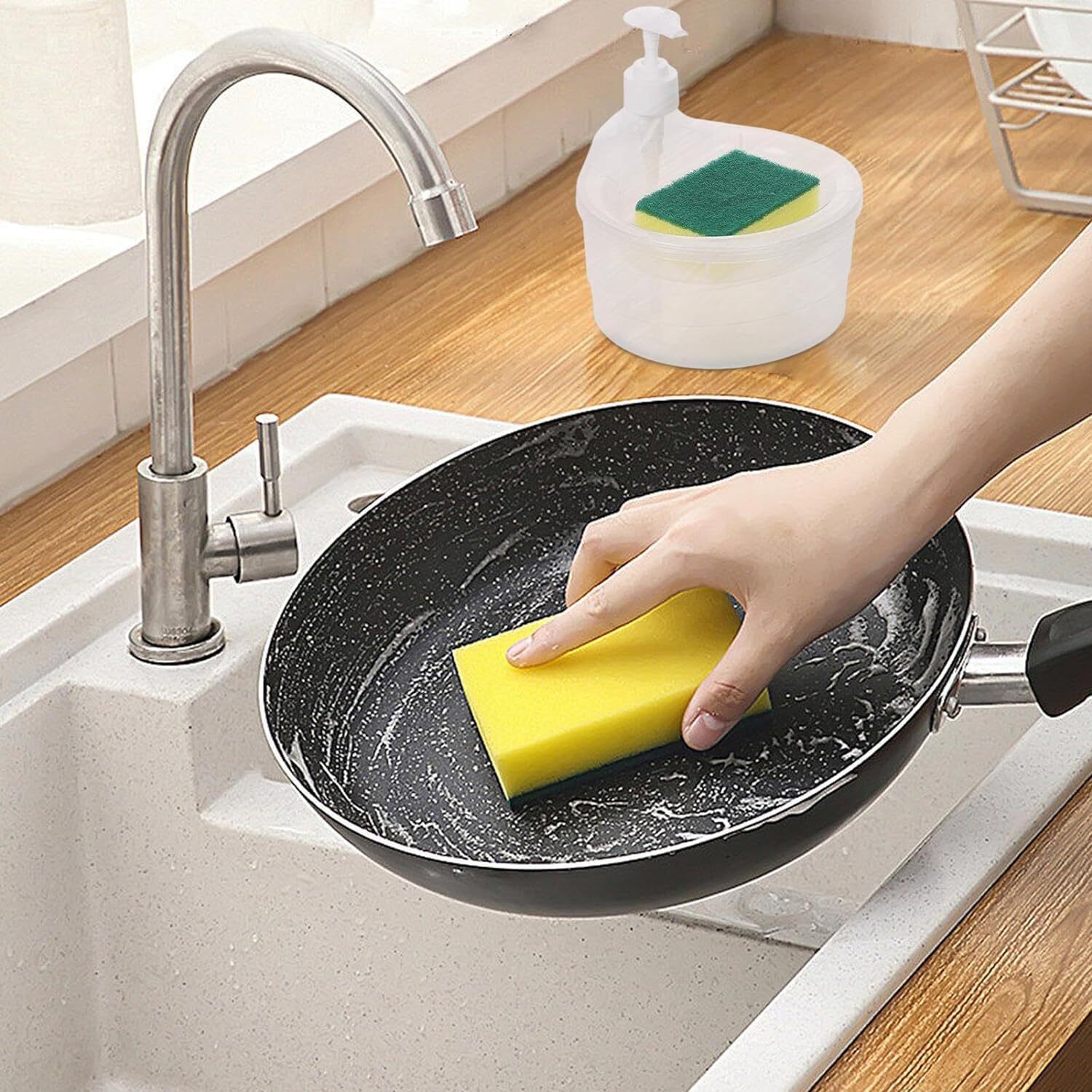Double Layer Liquid Soap Dispenser With Pump And Sponge