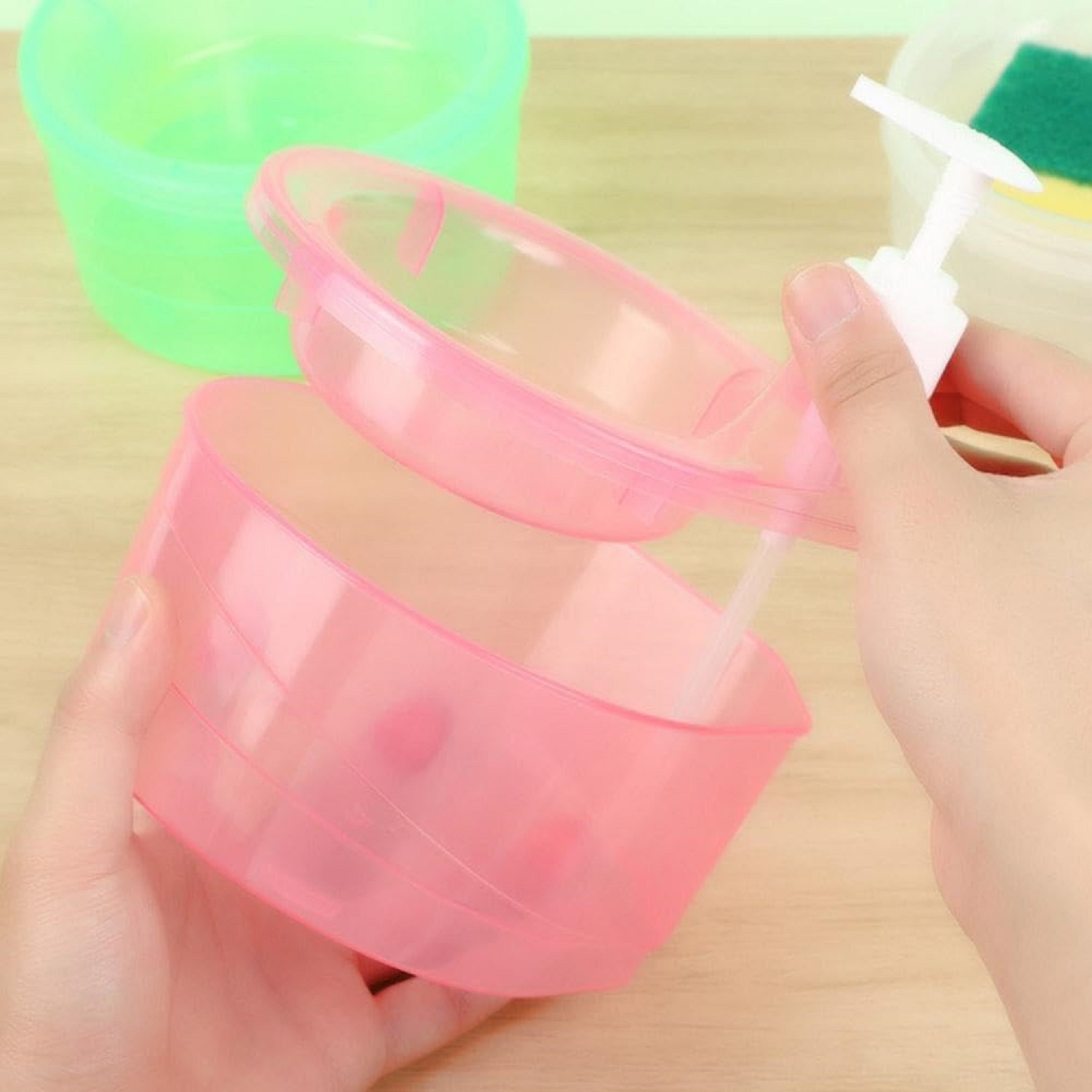 Double Layer Liquid Soap Dispenser With Pump And Sponge