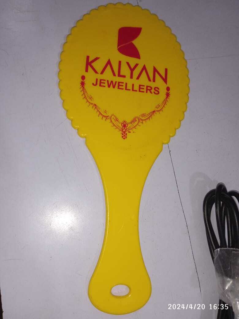 Makeup Mirror - Plastic, 150x80 Mm, Yellow | Round Shape, Ideal For Promotional Giveaways, Screen Printed For Kalyan Jewellers