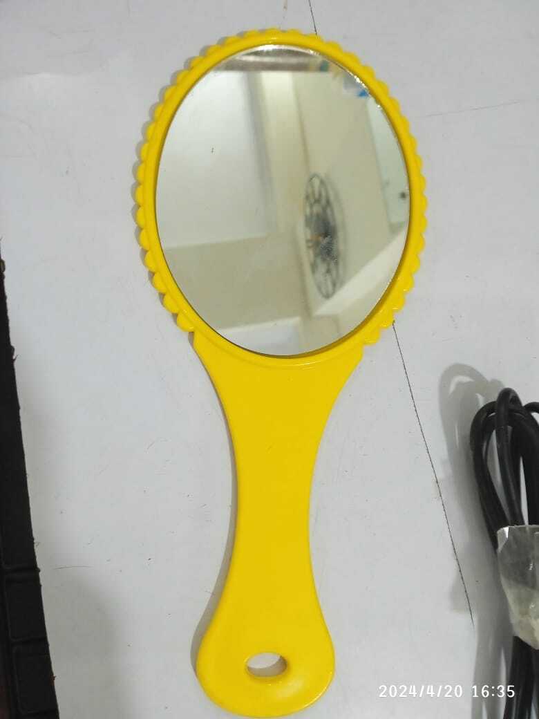 Makeup Mirror - Plastic, 150x80 Mm, Yellow | Round Shape, Ideal For Promotional Giveaways, Screen Printed For Kalyan Jewellers