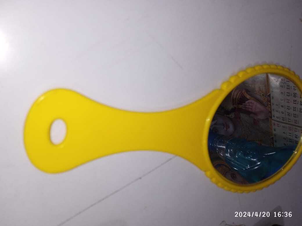 Makeup Mirror - Plastic, 150x80 Mm, Yellow | Round Shape, Ideal For Promotional Giveaways, Screen Printed For Kalyan Jewellers