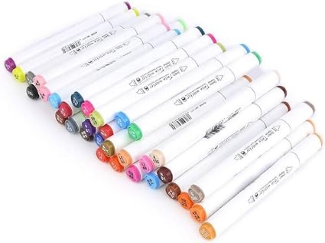 Shree Vivek Enterprise 24pcs Art Marker Dual Tip Highlighter Double Finish D Tip Drawing Coloring Art & Drawing Markers Paint Brush Stationer Color Makers (Set Of 24)