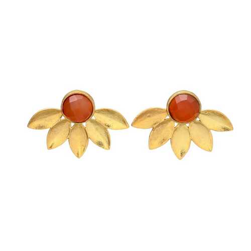 Red Onyx Stud Earring - Gold Plated Brass, 10-12mm Flower Design | Handmade, Elegant, Gemstone Jewelry for Women and Girls, Daily Wear, Special Occasion