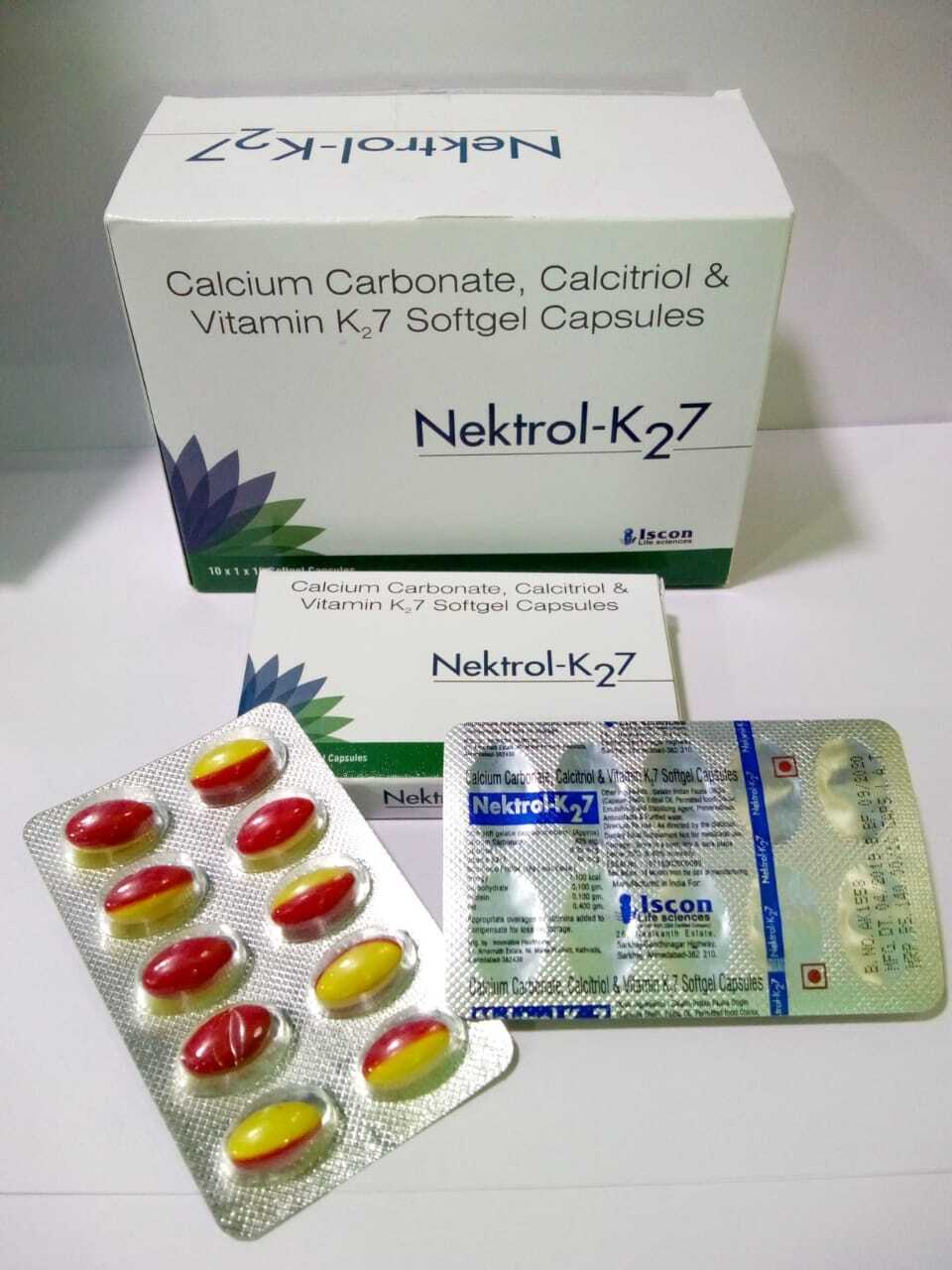 Nektrol-k27 Soft Gel Capsule - Calcium 625mg, Calcitrial 0.25 Mcg & Vitamin K2-7 45 Mcg | General Medicine, Dosage As Per Doctor's Advice, Store In Cool Dry Place