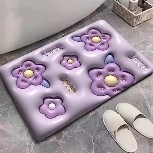 Yorten 3d Visual Anti-slip Absorbent Mat - Diatom Mud Material, Single Cavity Design, Multicolor | Quick Drying, Soft Small Flower Texture