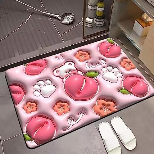 Yorten 3d Visual Anti-slip Absorbent Mat - Diatom Mud Material, Single Cavity Design, Multicolor | Quick Drying, Soft Small Flower Texture