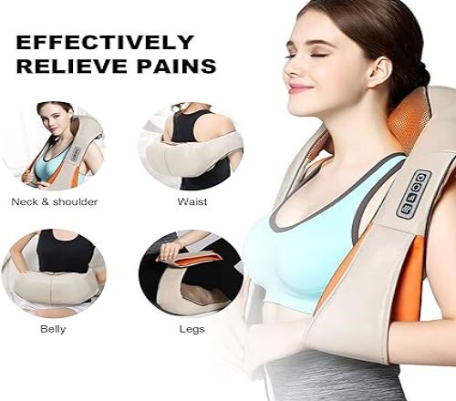 Roaddpmate Cordless Shiatsu Neck And Back Massager With Heat, Rechargeable Shoulder Massager With Usb Charge Cable, Portable 3d Kneading Massage Pillow For Pain Relief, Gift For Men & Women (Beige) - Color: A  Multicolour
