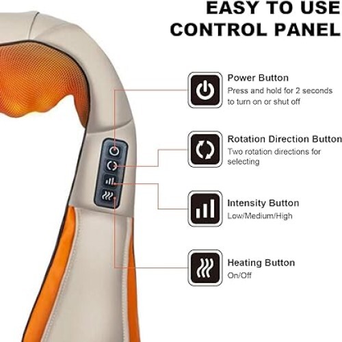 Roaddpmate Cordless Shiatsu Neck And Back Massager With Heat, Rechargeable Shoulder Massager With Usb Charge Cable, Portable 3d Kneading Massage Pillow For Pain Relief, Gift For Men & Women (Beige) - Color: A  Multicolour