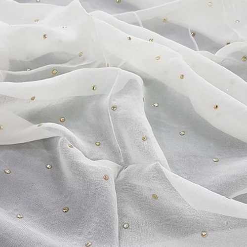 Mukaish Georgette Fabric - 70 GSM, White Color | Ethereal Light Texture, Plain Pattern, All-Season Versatility