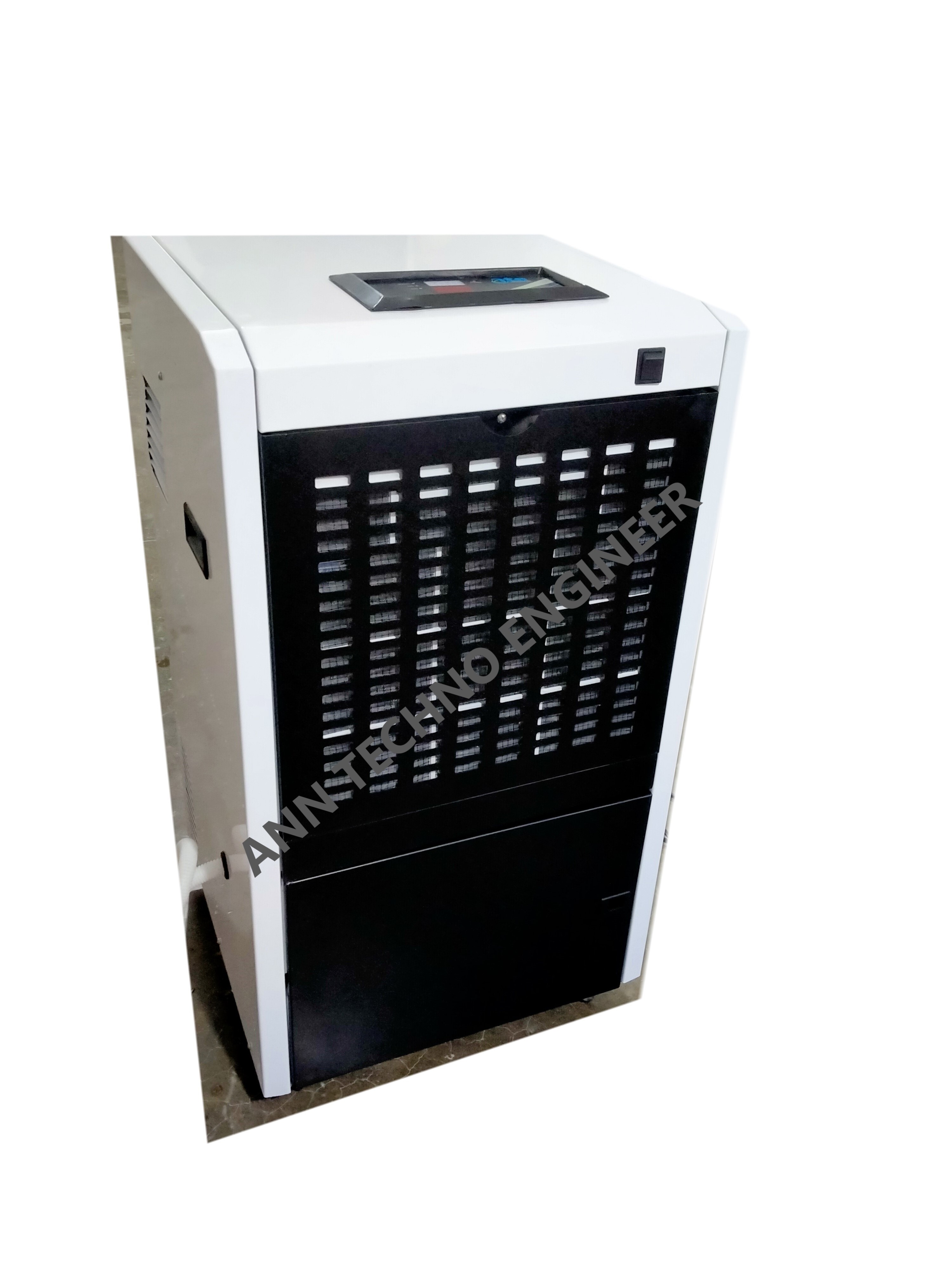Industrial Refrigerant Dehumidifier 90l-day - Gi Powder Coated & Ss304, 480 X 450 X 1050mm | 1300w, Auto Humidity Control, Digital Panel, Continuous Drain Option, 7l Tank