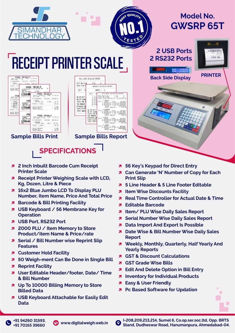 Steel Table Top Pos - 30 Kg Printer Scale - 56 Key