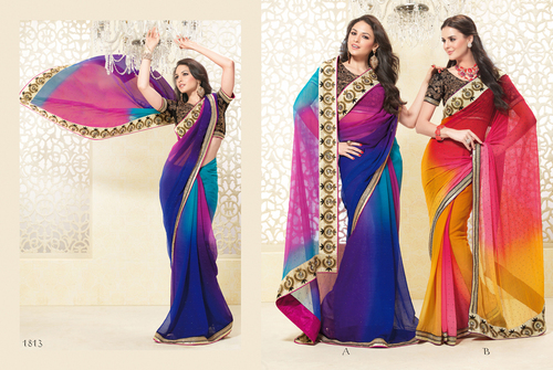 Georgette Saree - 5.5 Meters, Multicolor Embroidered Party Wear with Blouse Piece Included | Dry Clean only
