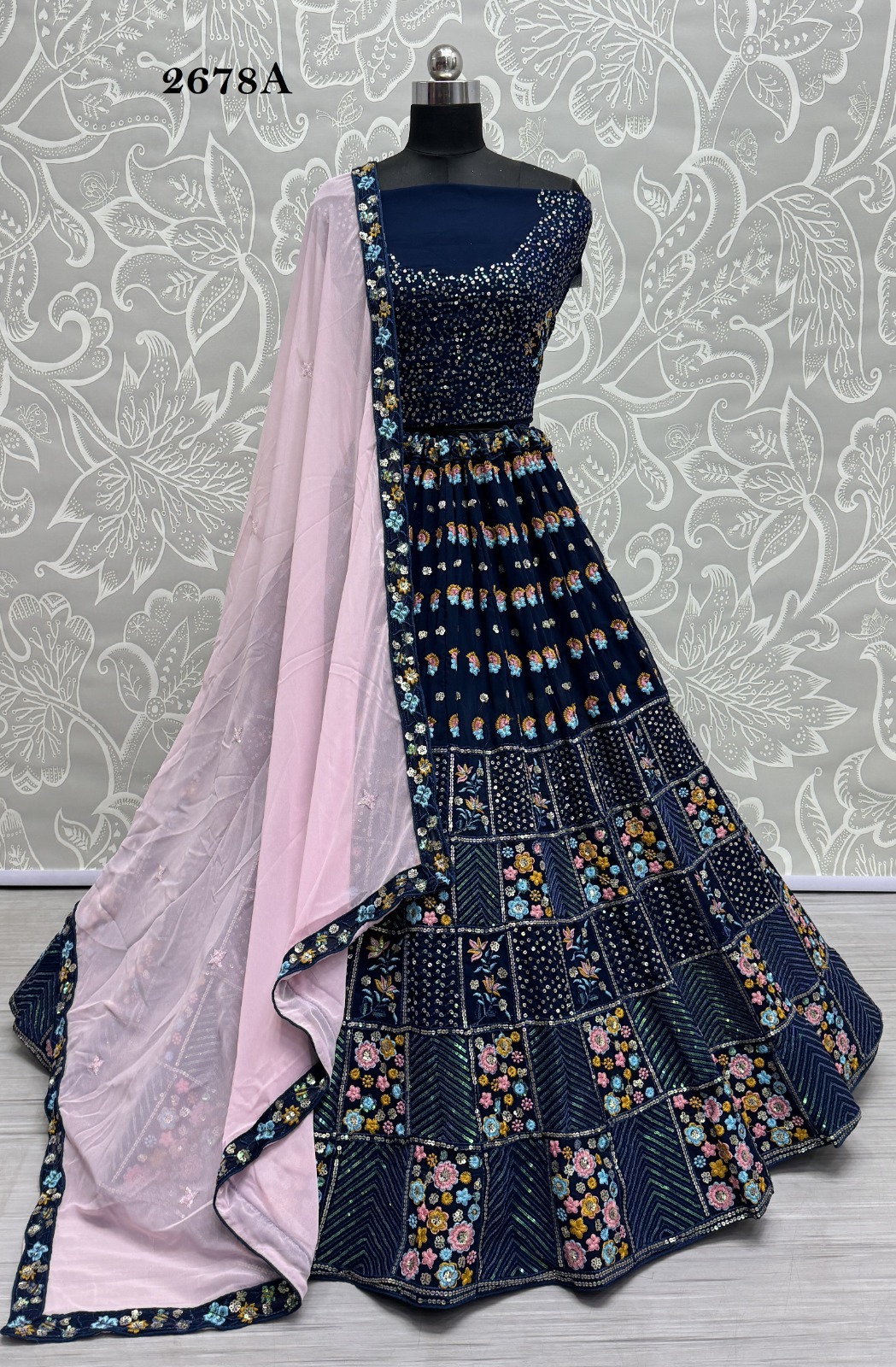 Georgette Lehenga - Free Size Up To 42, Beautiful Lace Dupatta With Sequence And Multi Thread Work | All Season Ethnic Wear, Unstitched Blouse Fabric, Short Sleeve Design