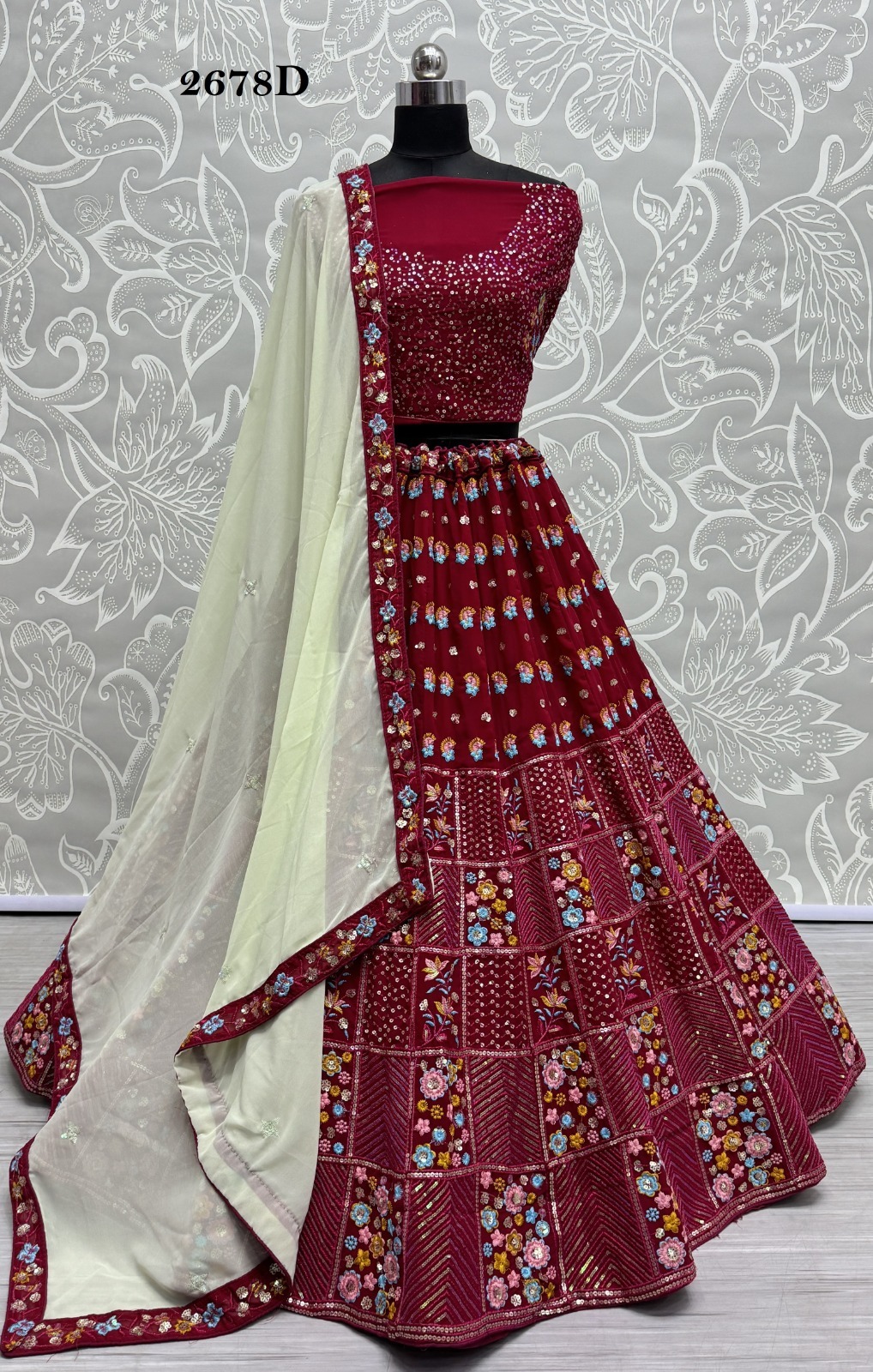 Georgette Lehenga - Free Size Up To 42, Beautiful Lace Dupatta With Sequence And Multi Thread Work | All Season Ethnic Wear, Unstitched Blouse Fabric, Short Sleeve Design