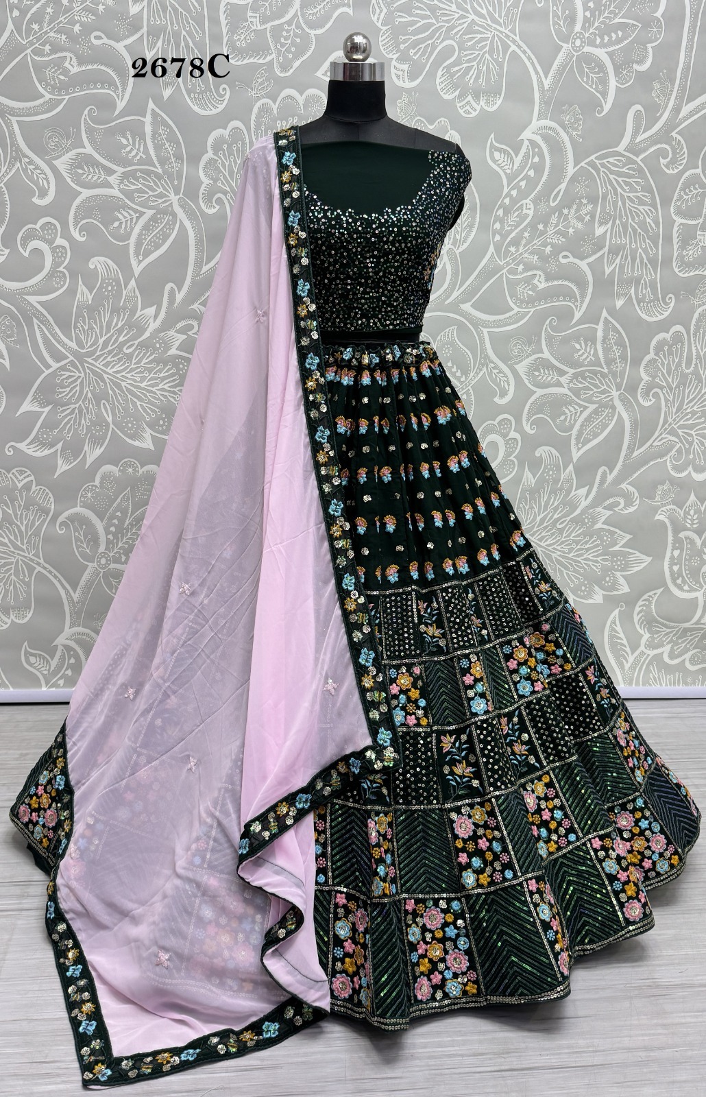 Georgette Lehenga - Free Size Up To 42, Beautiful Lace Dupatta With Sequence And Multi Thread Work | All Season Ethnic Wear, Unstitched Blouse Fabric, Short Sleeve Design