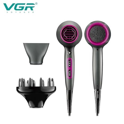 Vgr V-402 Professional Hair Dryer 1800-2200 W 3 Heat Setting (Hot/cool/warm) With Independent Cool Shot Comes With Diffuser, Concentrator, Double Overheating Protection And 2 Speed Settings -Black - Age Group: Suitable For All Ages