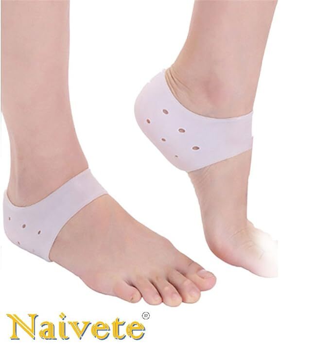 Naivete Silicone Gel Heel Pad Socks For Heel Swelling Pain Relief, Dry Hard Cracked Heels Repair Cream Foot Care - Plastic, Free Size, Multicolour - Suitable For All Ages