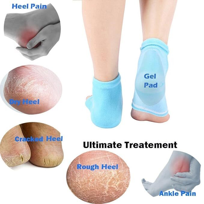 Purastep Silicone Gel Heel Socks For Dry Hard Cracked Heels Repair - Plastic Material, Free Size, Multicolour | All Age Suitability, Cushioned Foot Care Support