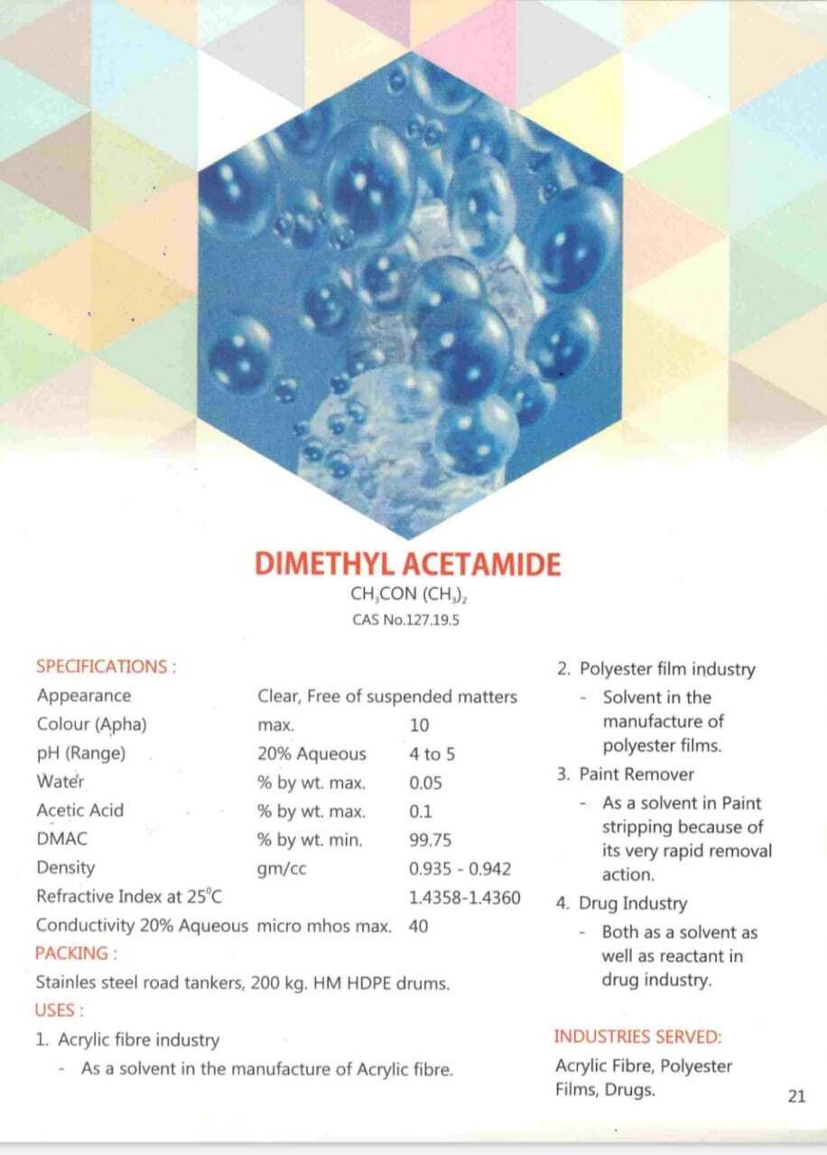 Di Methylacetamide - Application: Industrial Solvent
