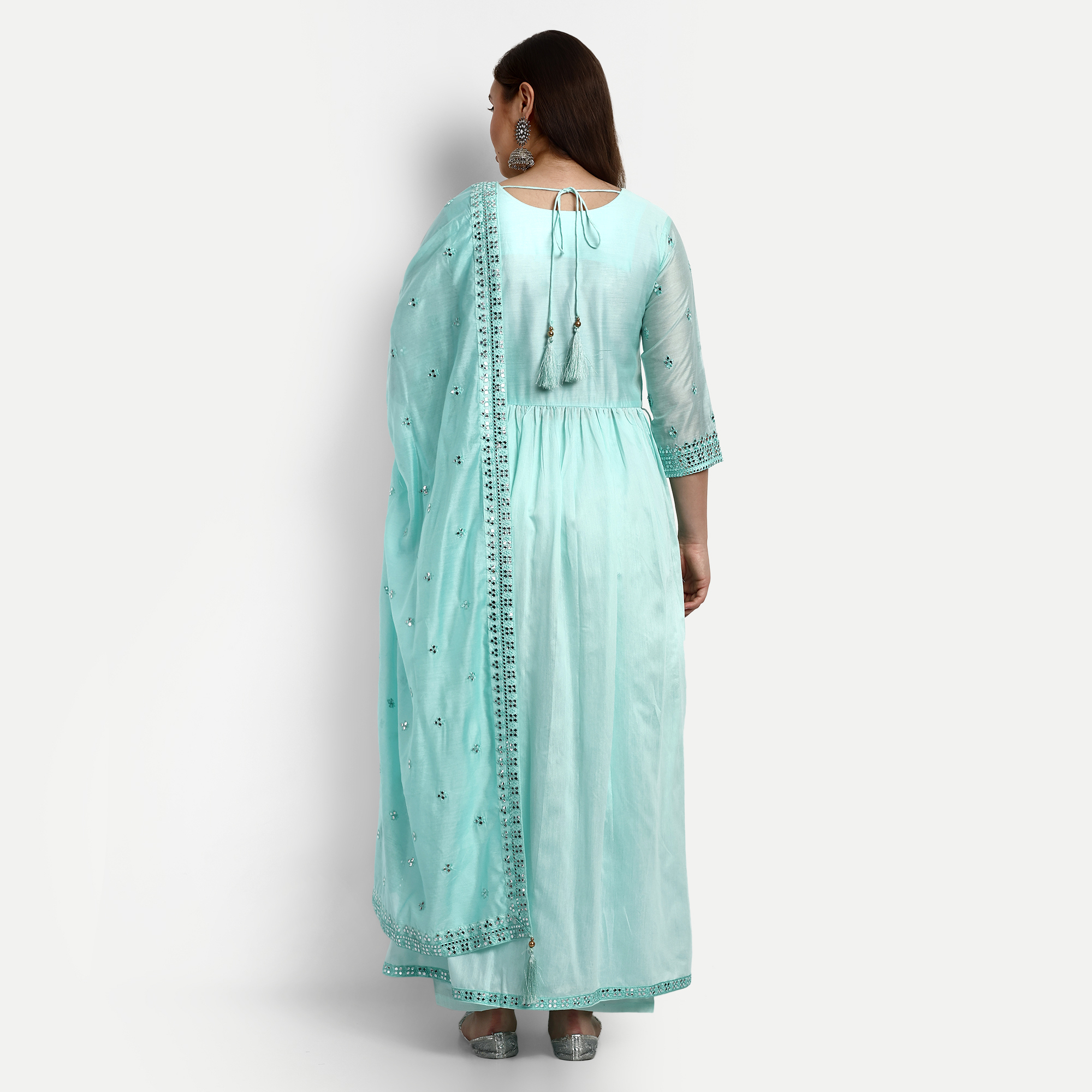 Chanderi Silk Designer Palazzo Suits - Color: Sky