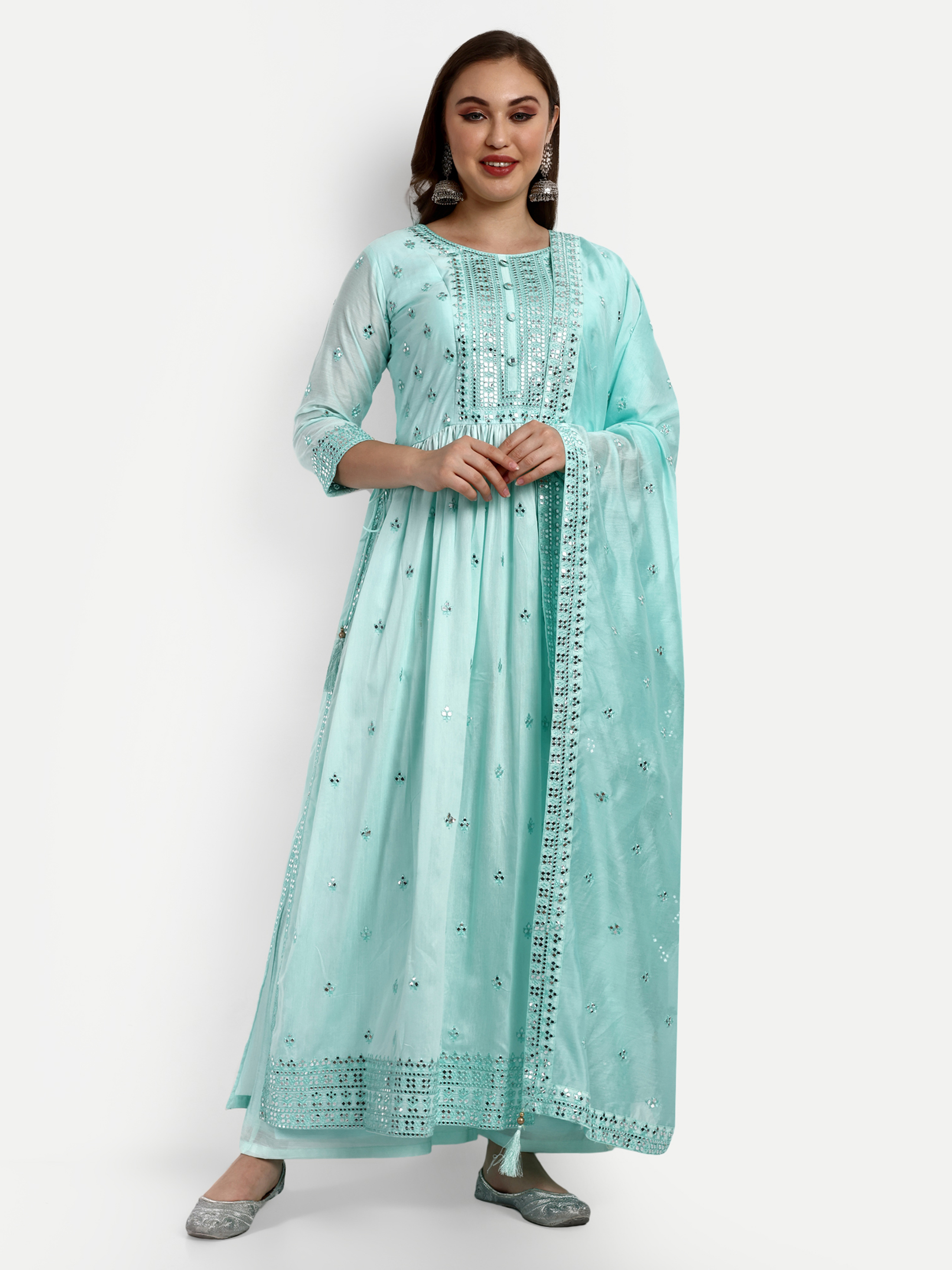 Chanderi Silk Designer Palazzo Suits - Color: Sky