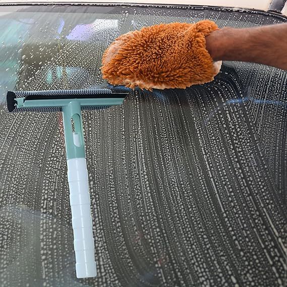 Small Squeegee Glass Wiper - Pvc Material, Single Cavity, Green Color | Reusable Double Side Window & Mirror Cleaner For Household Use