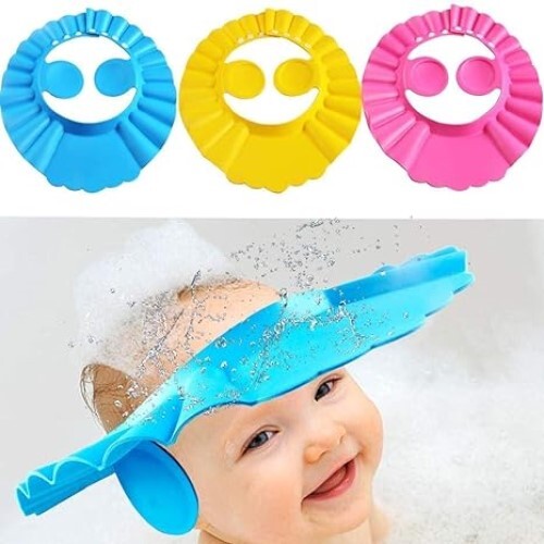 Mishti Baby Shower Caps Adjustable Safe Soft Bathing Baby Shower Hair Wash Cap For Children, Baby Bath Cap Shower Protection For Eye And Ear (1) (Blue)