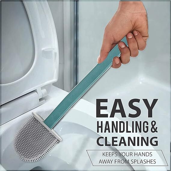 Wow Silicone Toilet Brush With Holder Set - Pvc Material, Multicolor Finish | Single Cavity Design, No-slip Long Handle For Effortless Deep Cleaning