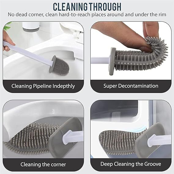 Wow Silicone Toilet Brush With Holder Set - Pvc Material, Multicolor Finish | Single Cavity Design, No-slip Long Handle For Effortless Deep Cleaning