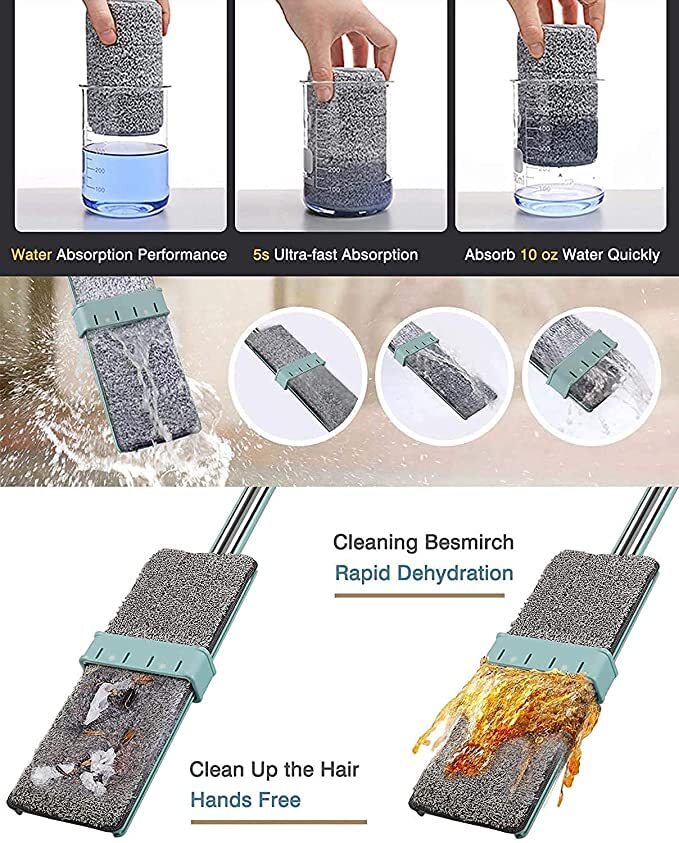 Flat Mop Microfiber Magic Mop For Floor Cleaning Hands Free Squeeze Mop 360a For Floor Slider Squeeze Mop Bucket Less Squeeze Mop 2 Microfiber Refill Pad Pocha For Floor Cleaning