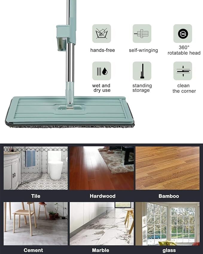Flat Mop Microfiber Magic Mop For Floor Cleaning Hands Free Squeeze Mop 360a For Floor Slider Squeeze Mop Bucket Less Squeeze Mop 2 Microfiber Refill Pad Pocha For Floor Cleaning