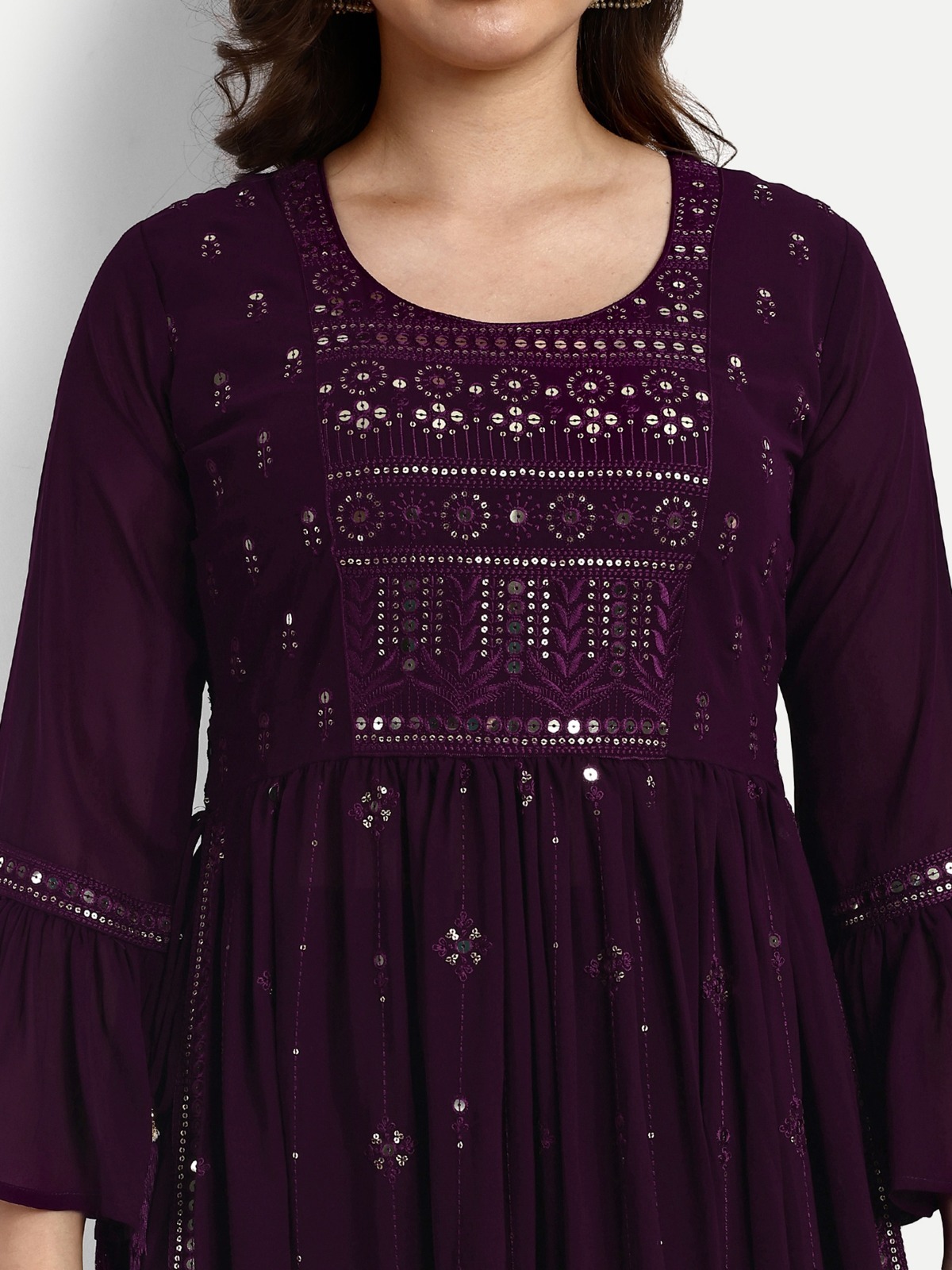 Georgette Designer Plazzo Suits - Color: Wine