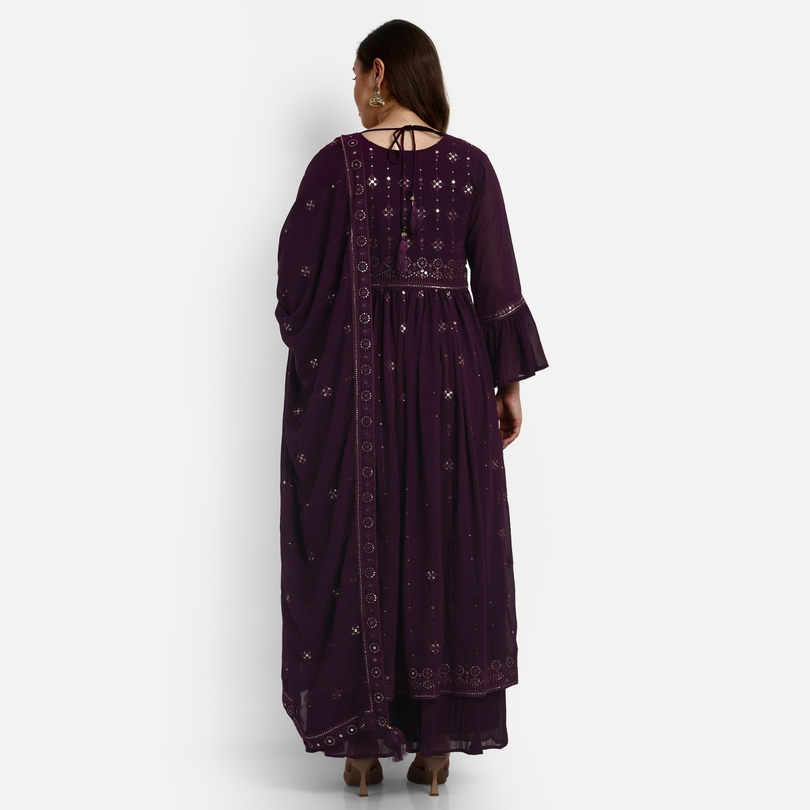 Georgette Designer Plazzo Suits - Color: Wine