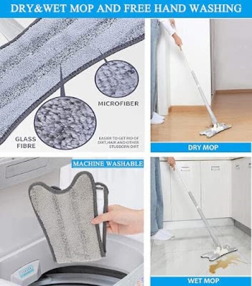 X Shape Microfiber Mop - Pvc Material, Multicolor Design | Self Wringing, Hands-free Manual Extrusion For Effective Floor Cleaning