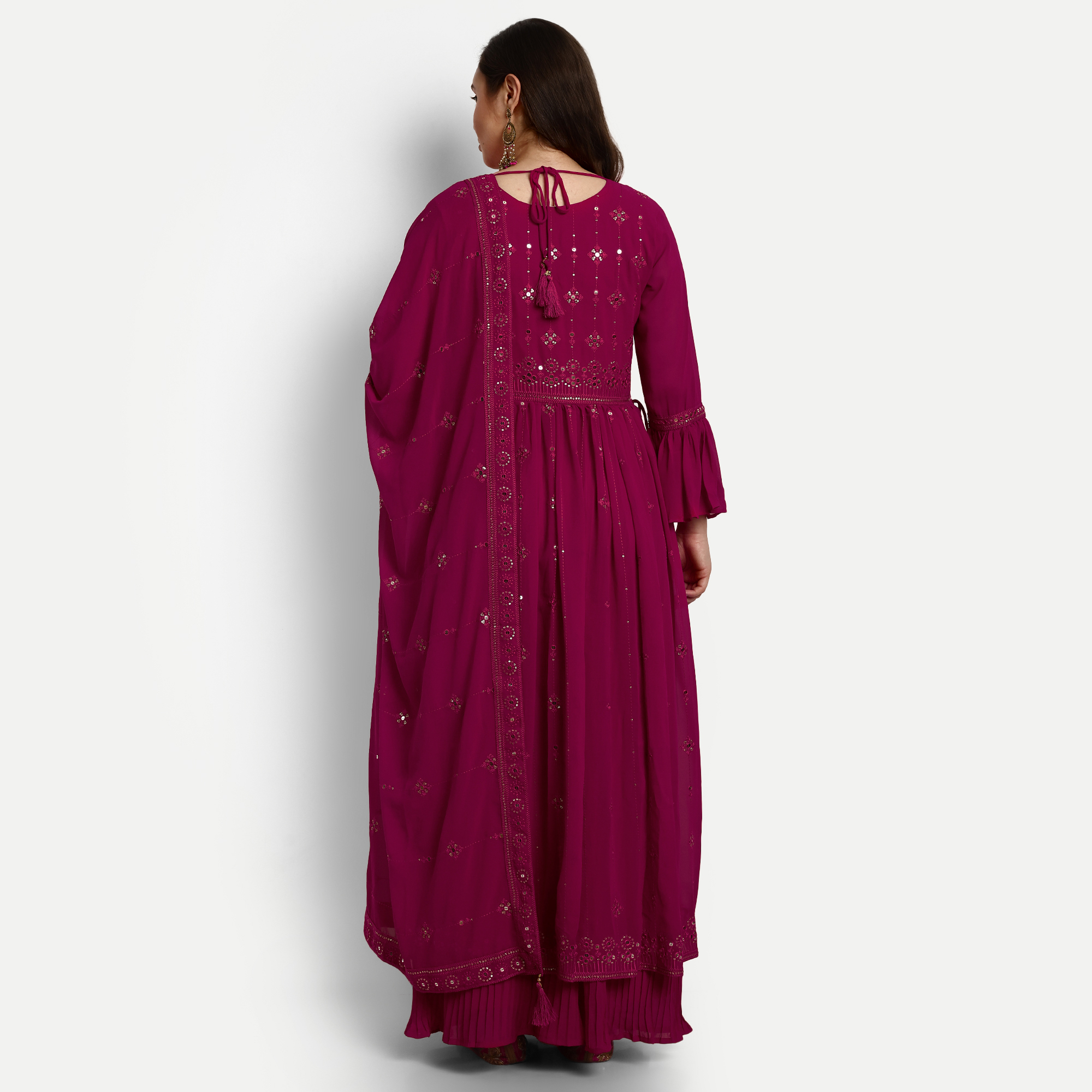 Rani Pink Georgette Designer Palazzo Suits - Decoration Material: Sequins