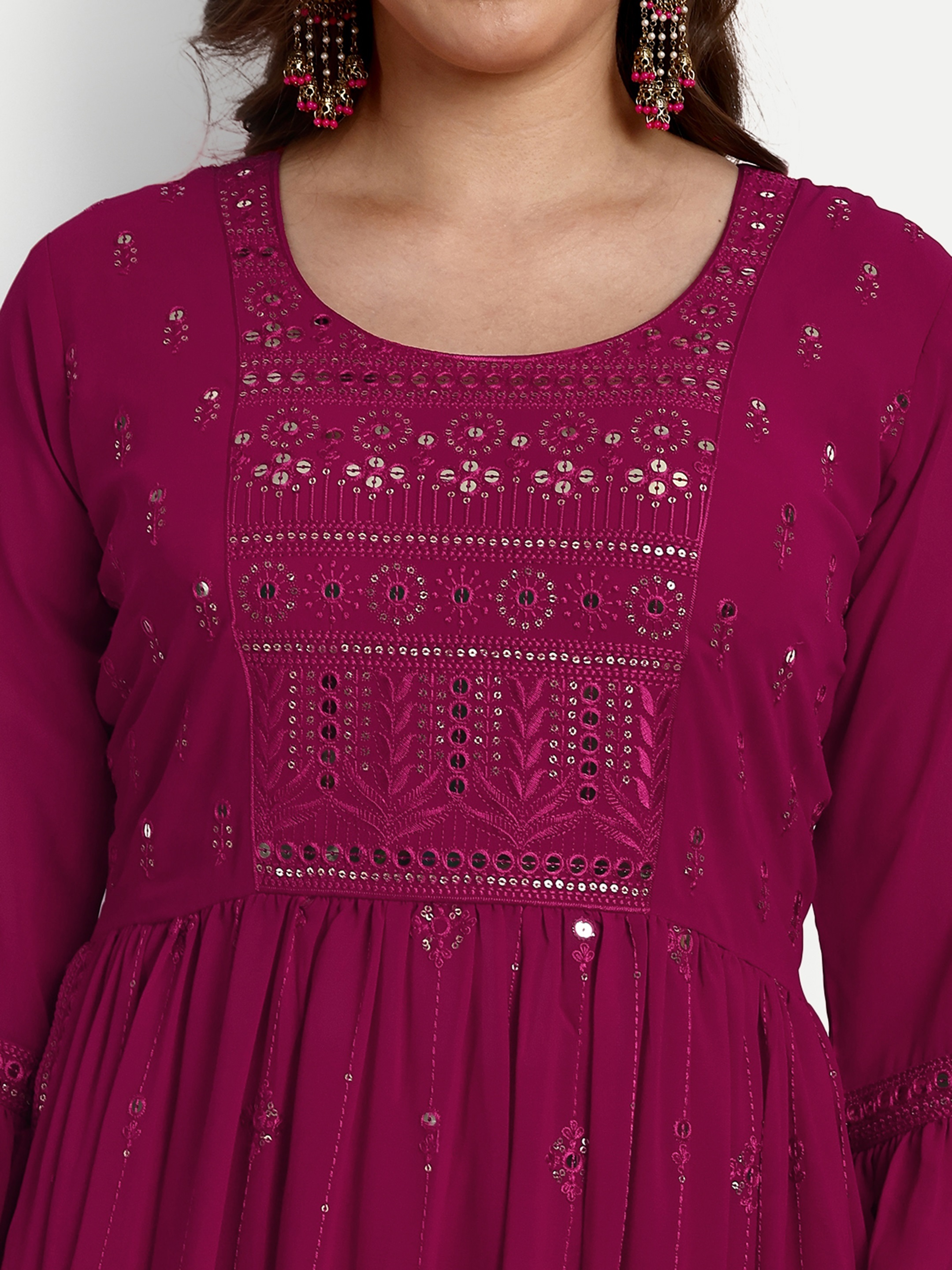 Rani Pink Georgette Designer Palazzo Suits - Decoration Material: Sequins