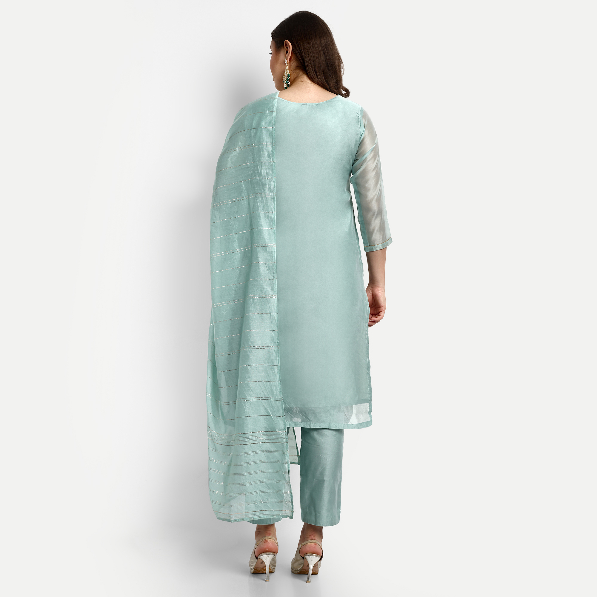 Chanderi Designer Straight Suits - Color: Light Green