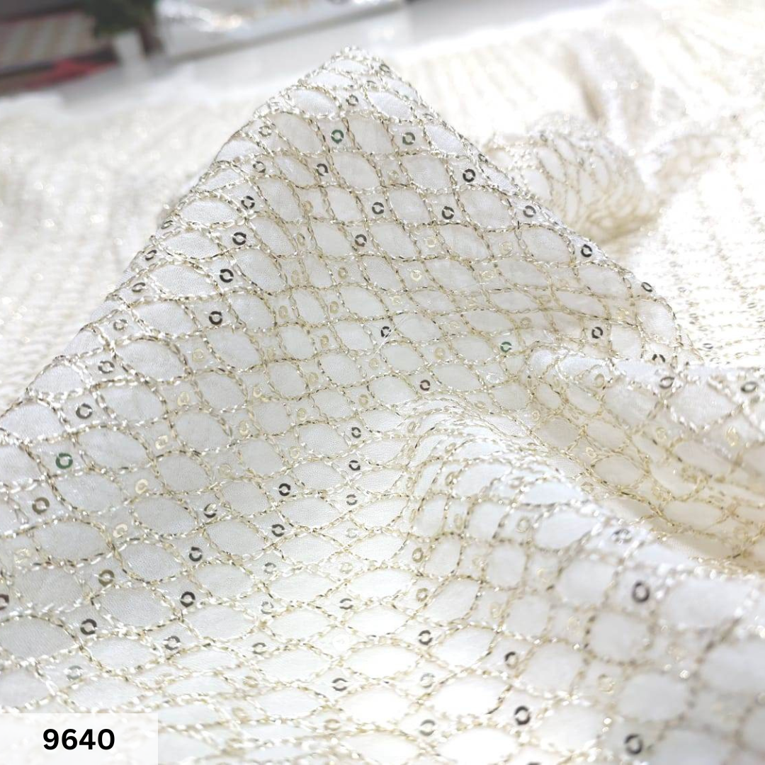 Embroided Georgette Dyeable Fabrics - Polyester, 44 Width, Multicolor | Geometric Pattern, Viscose Thread, Sequins For Garments, Dupatta, Sarees