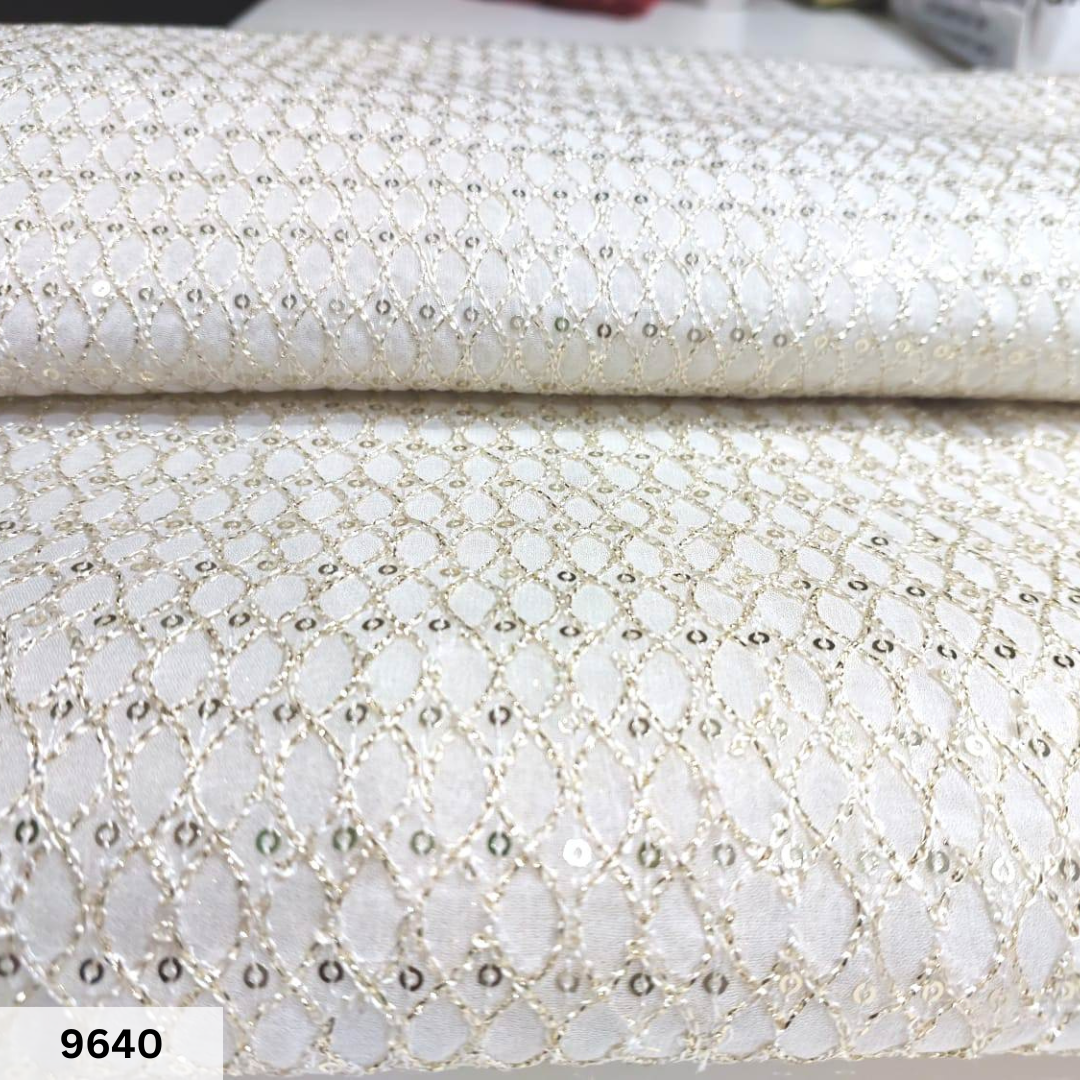 Embroided Georgette Dyeable Fabrics - Polyester, 44 Width, Multicolor | Geometric Pattern, Viscose Thread, Sequins For Garments, Dupatta, Sarees