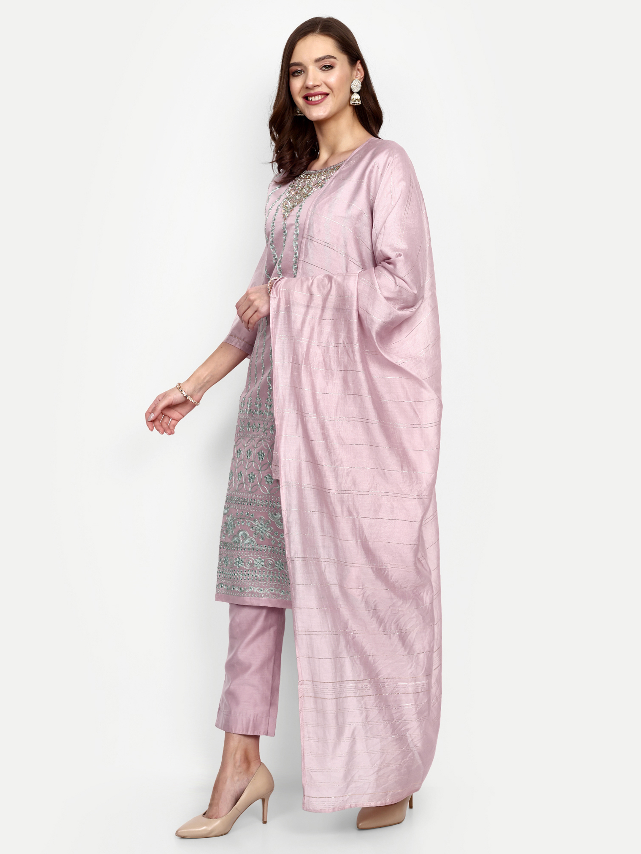 Lavender Chanderi Stitched Salwar Suits