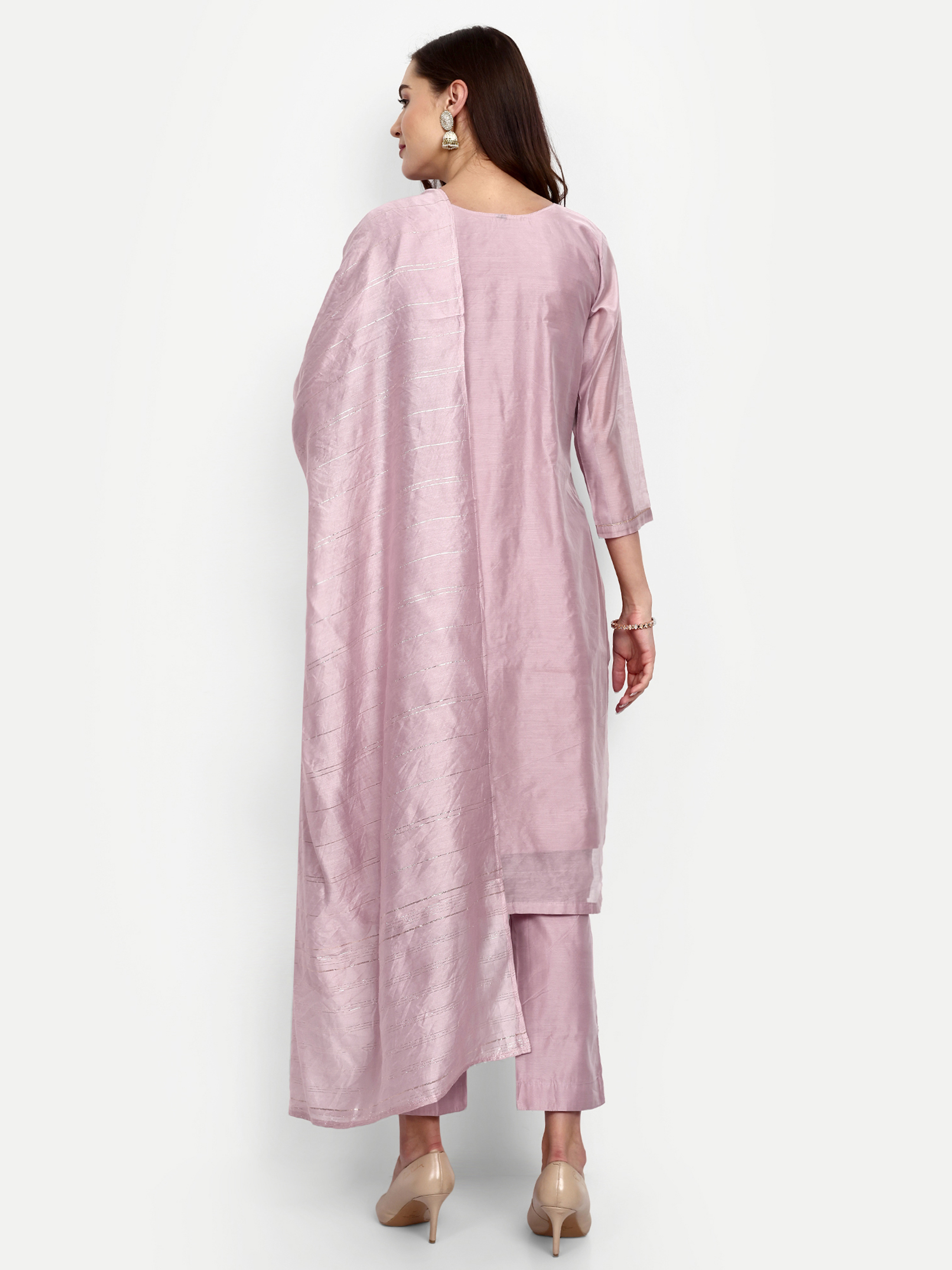 Lavender Chanderi Stitched Salwar Suits