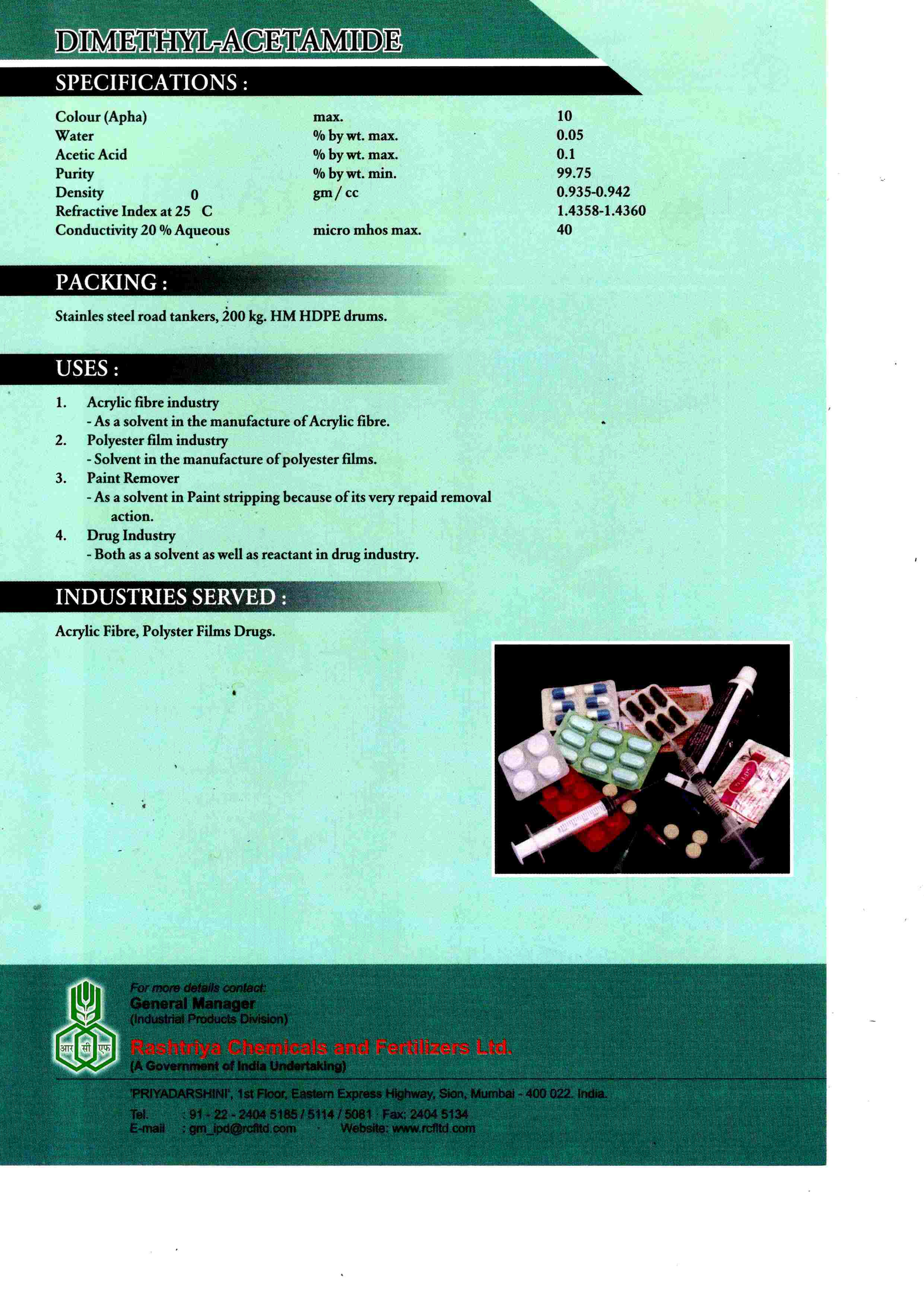 Di Methylacetamide - Application: Industrial Solvent