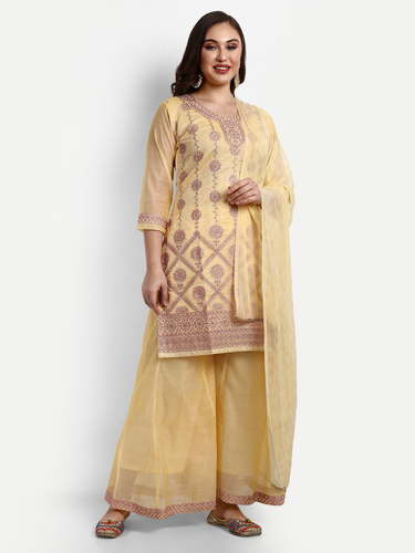 Yellow Modal Chanderi Palazzo Suits